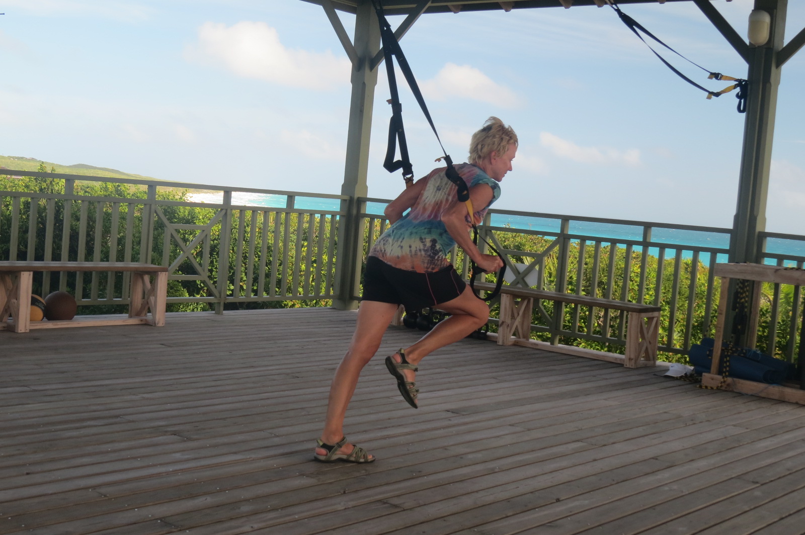 Doing TRX at the Open Air Gym
