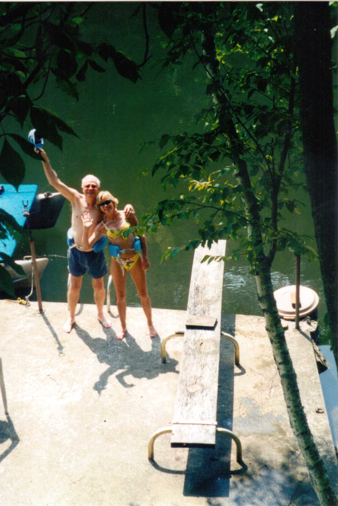 Getting ready for our traditional swim across the lake.